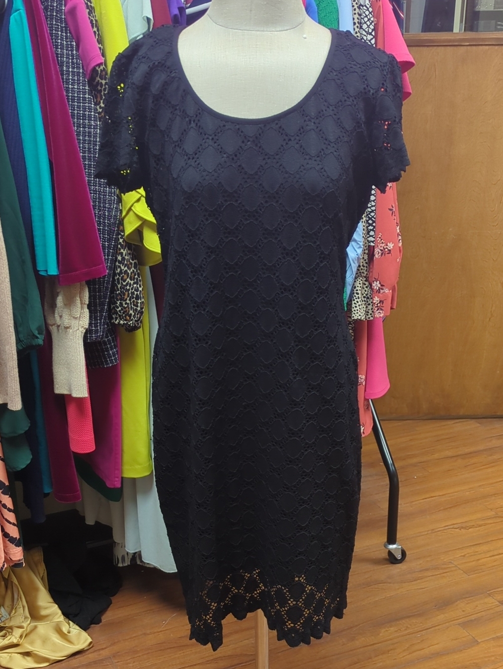 Ronni Nicole Black Lace Midi Dress with Scoop Neckline